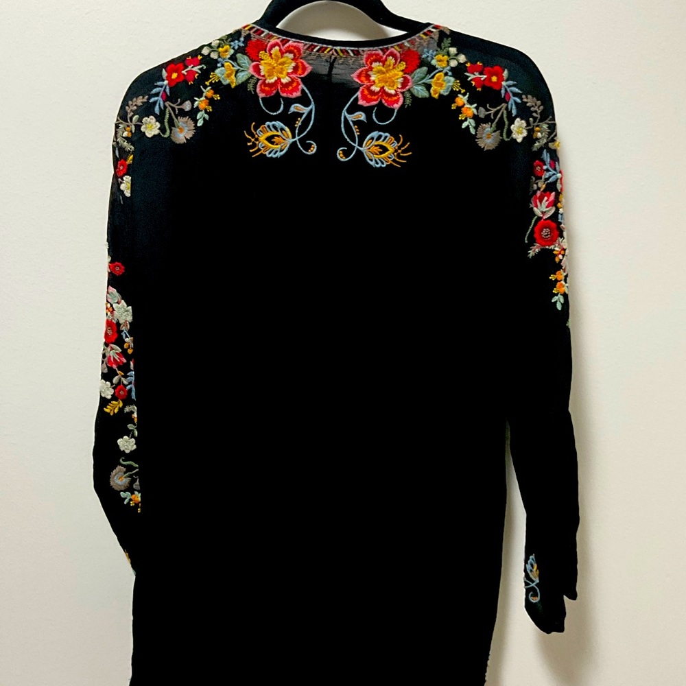 Floral Embroidered Black blouse/tunic